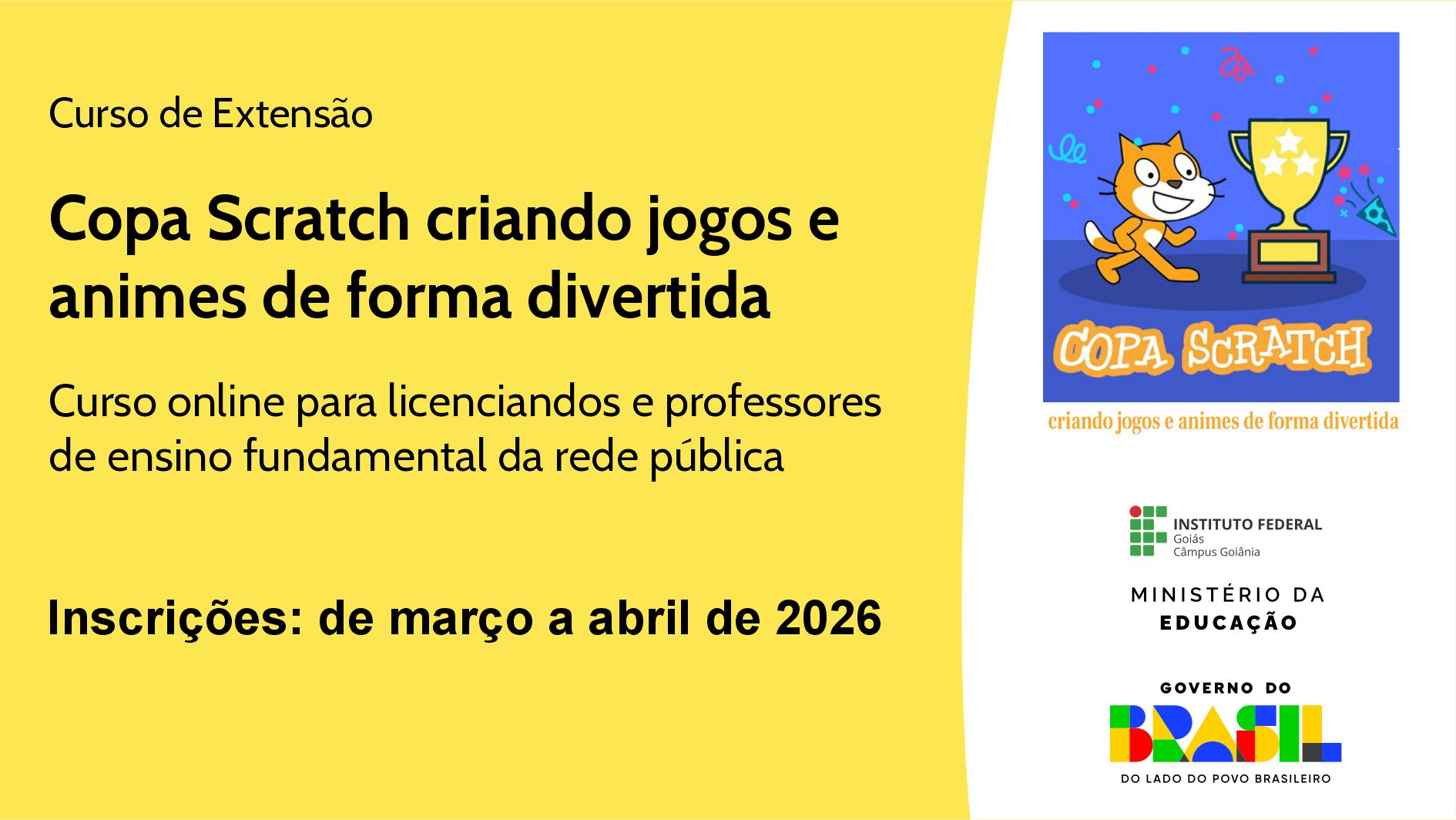 Curso Scratch para Professores online e gratuito ofertado pelo Câmpus Goiânia do IFG
